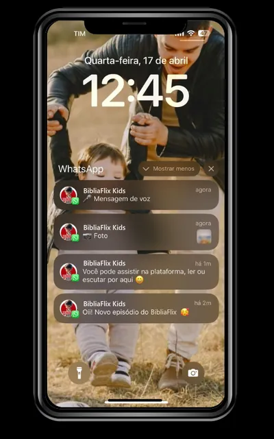 Notificações do BibliaFlix Kids no WhatsApp